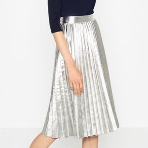 Zara Metallic Silver Pleated Skirt